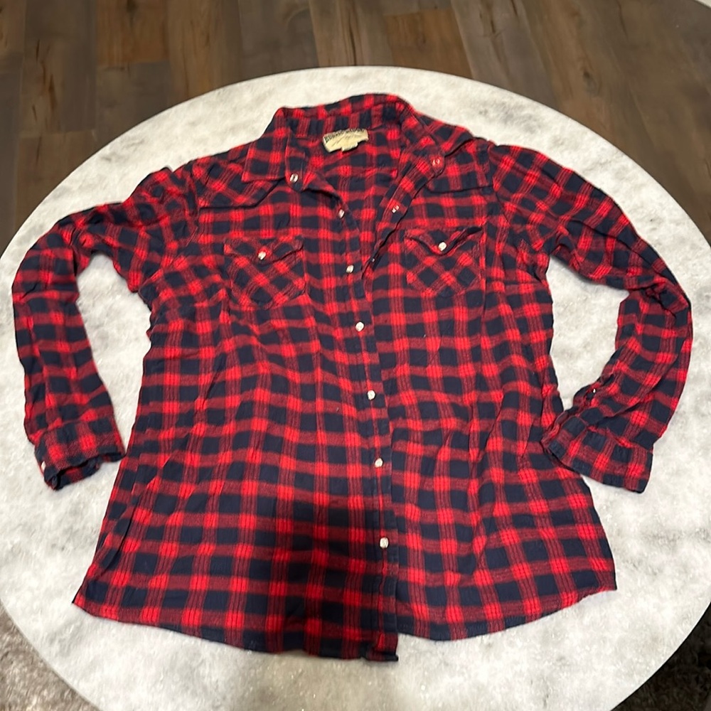 Rustic ridge red & blue flannel with pearl buttons and cowgirl touches